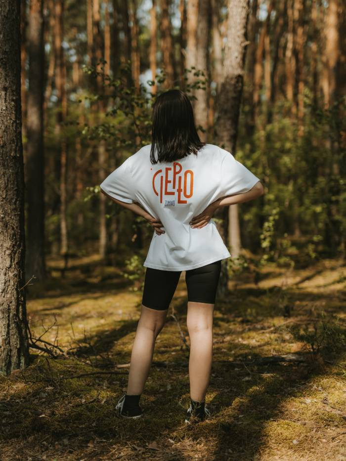 T-shirt pudełkowy biały CIEPŁO ZIMNO UNISEX
