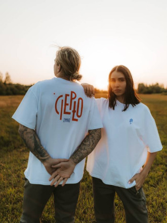 T-shirt pudełkowy biały CIEPŁO ZIMNO UNISEX