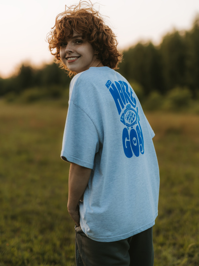 T-shirt pudełkowy szary z nadrukiem UNISEX