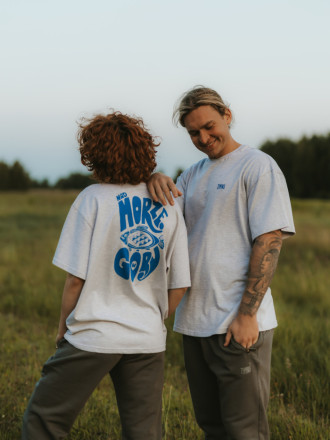 T-shirt pudełkowy szary z nadrukiem UNISEX