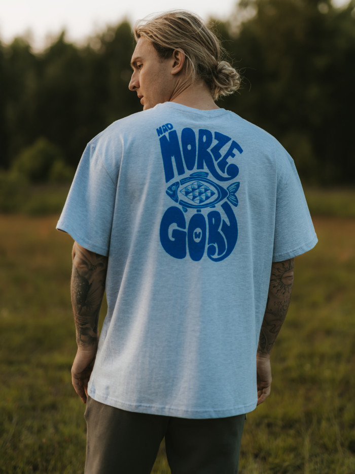 T-shirt pudełkowy szary z nadrukiem UNISEX