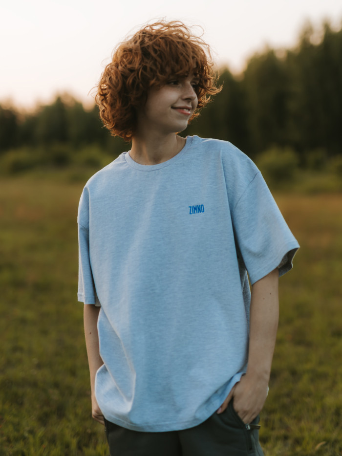 T-shirt pudełkowy szary z nadrukiem UNISEX