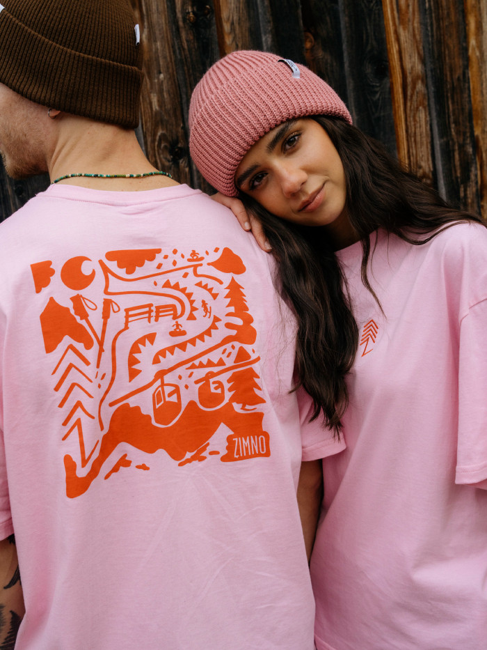 T-Shirt Unisex Pudełkowy Zima Różowy