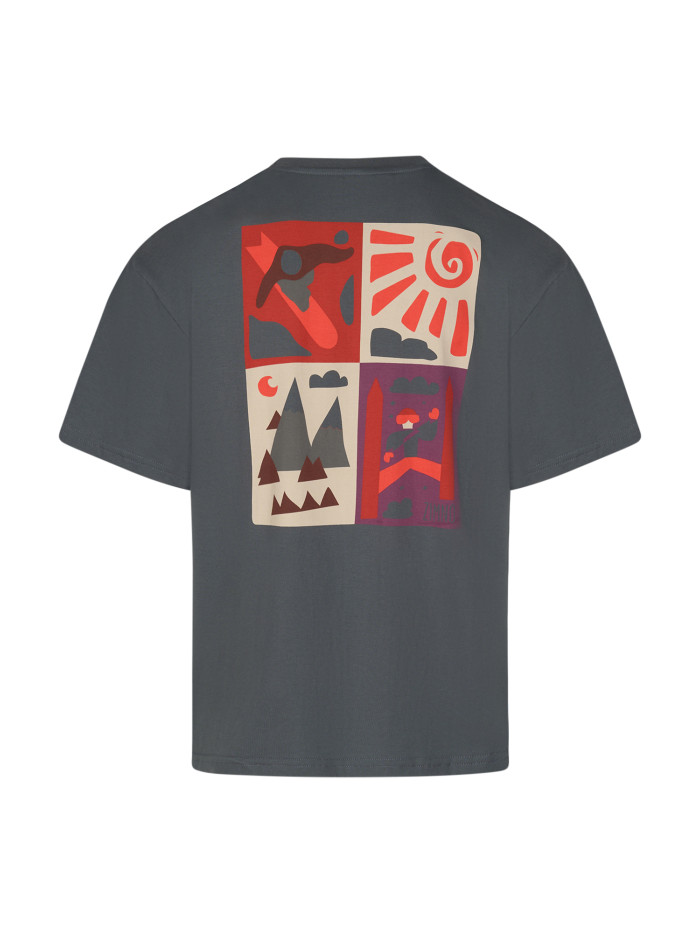 T-Shirt pudełkowy grafitowy z nadrukiem GÓRY UNISEX