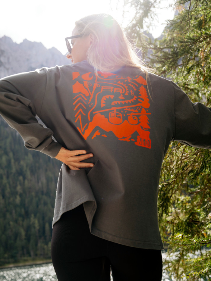 Longsleeve oversize grafitowy z nadrukiem GÓRY UNISEX
